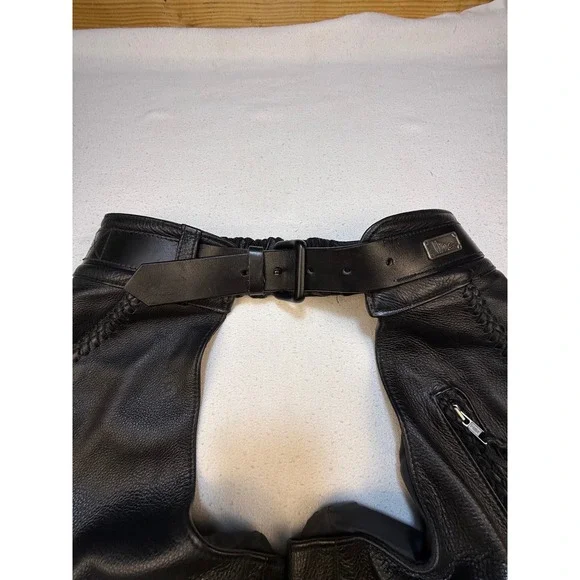 Harley Davidson Chaps Men M Black Willie G Leather Braided Trim Biker Moto USA